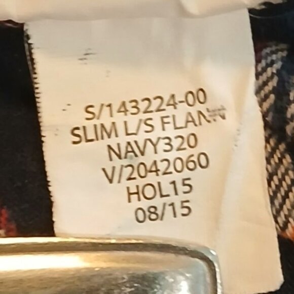 Old Navy Slim Fit Navy Blue Orange Plaid Flannel Button Up Shirt XXL 2X Pocket - Picture 7 of 7